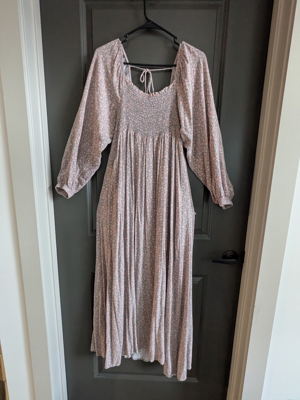 Carly Jean Los Angeles Boho Smocked Prairie Maxi Dress in Dusty Rose Floral